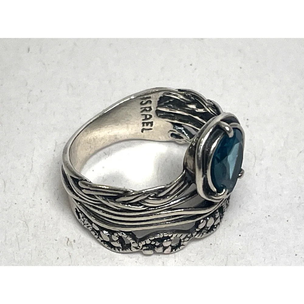 Or Paz Israel 925 Sterling Silver Ring London Blue Topaz Wide Band Size 11